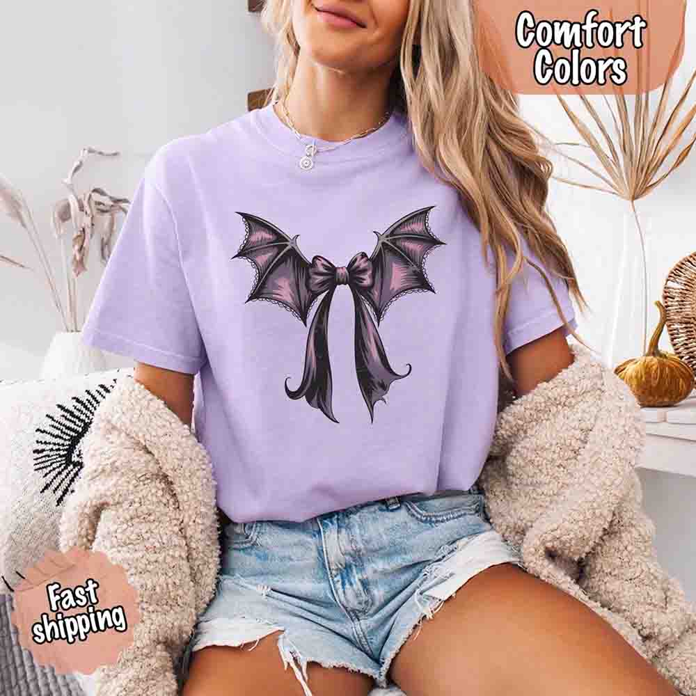 Bat Bow Comfort Colors Shirt – Trendy Halloween Tee