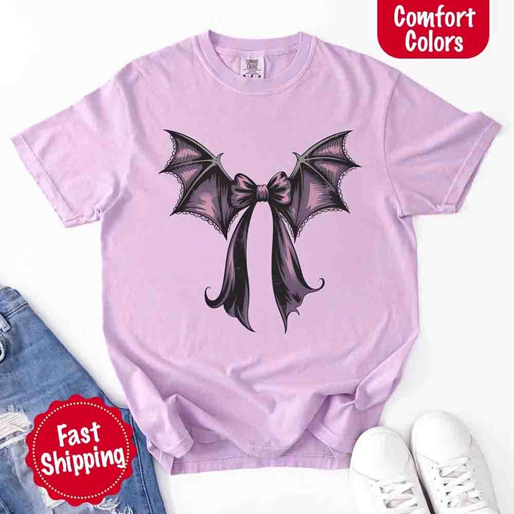 Bat Bow Comfort Colors Shirt – Trendy Halloween Tee