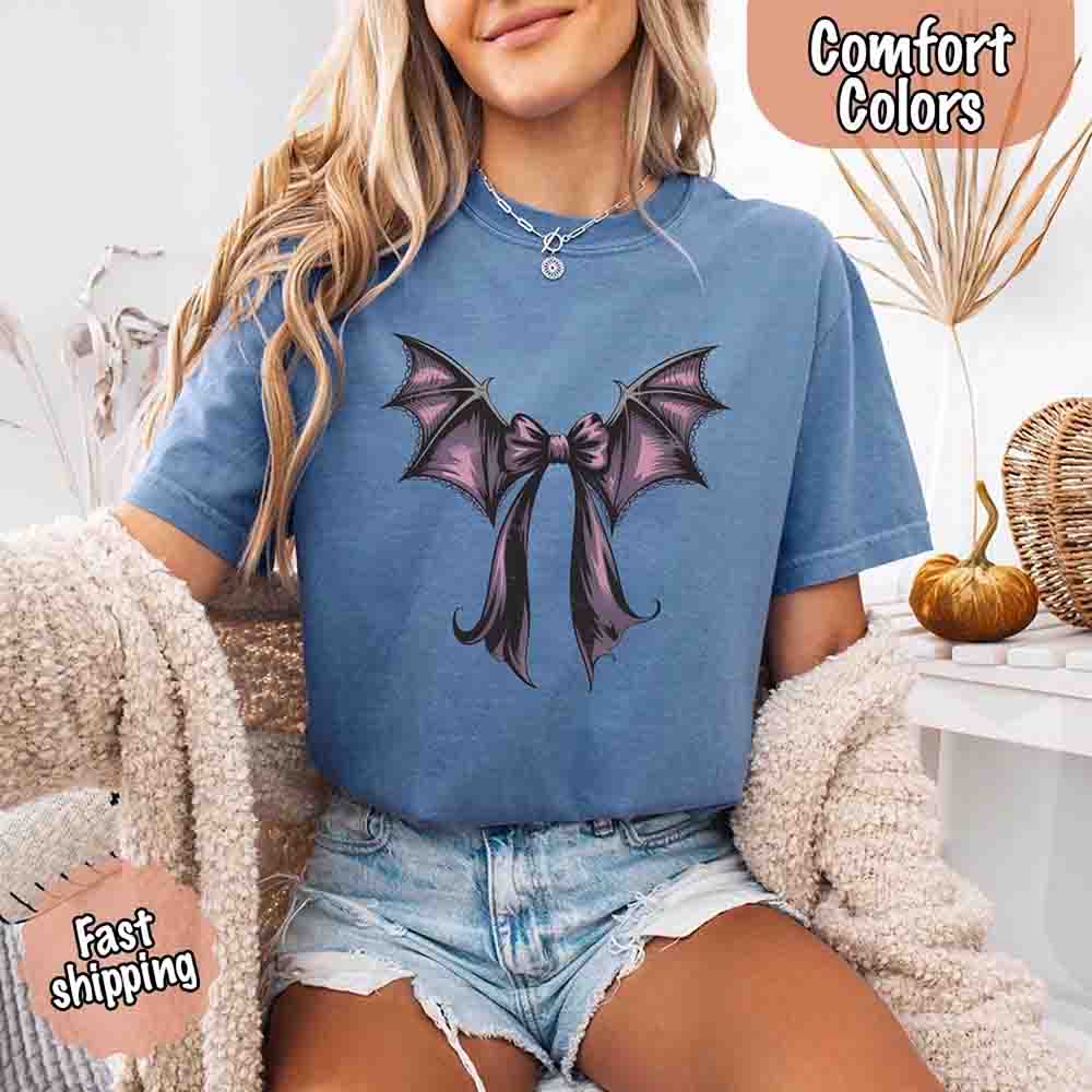 Bat Bow Comfort Colors Shirt – Trendy Halloween Tee