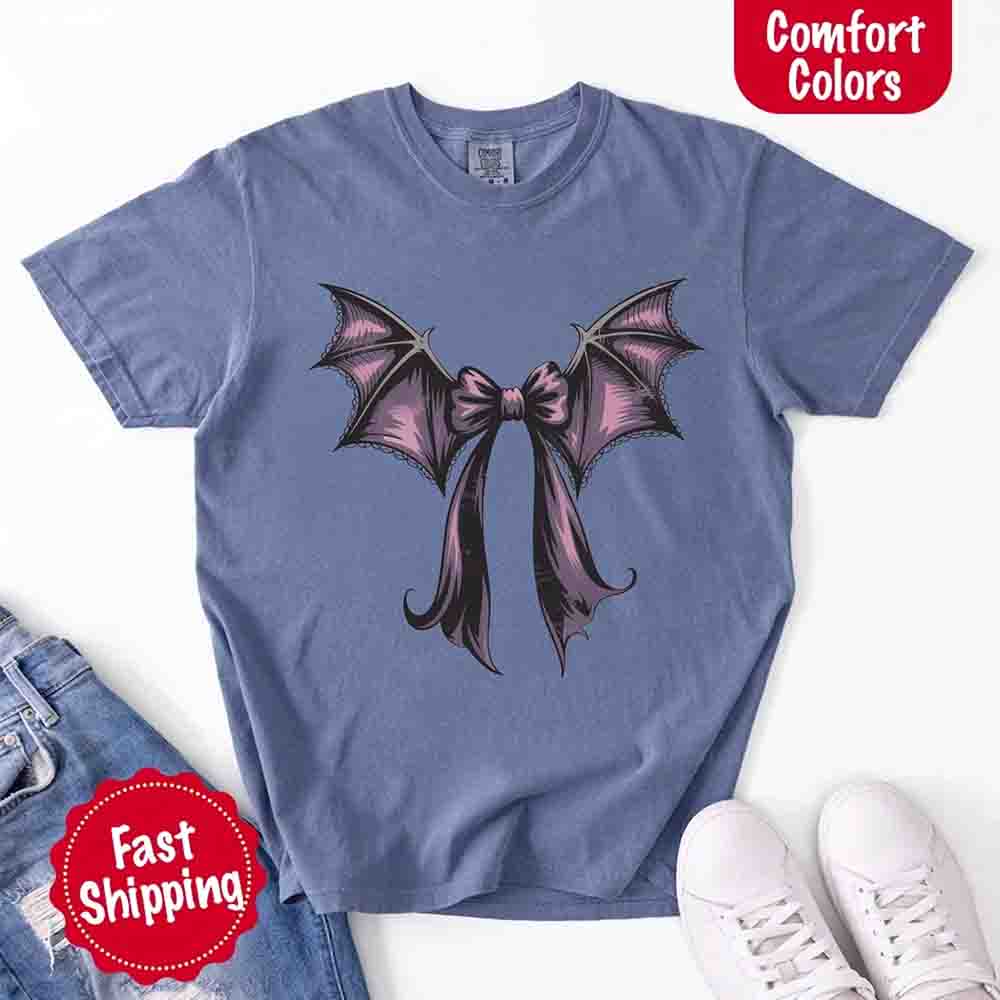 Bat Bow Comfort Colors Shirt – Trendy Halloween Tee