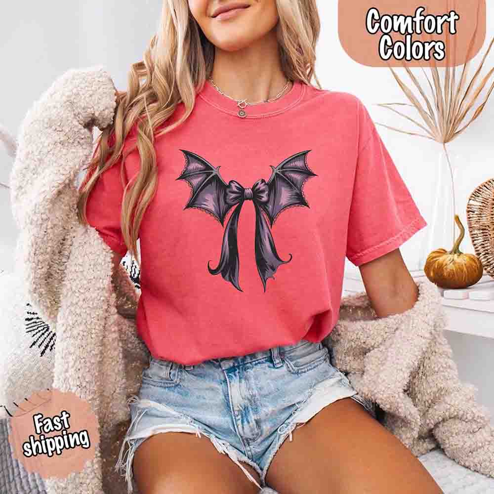 Bat Bow Comfort Colors Shirt – Trendy Halloween Tee