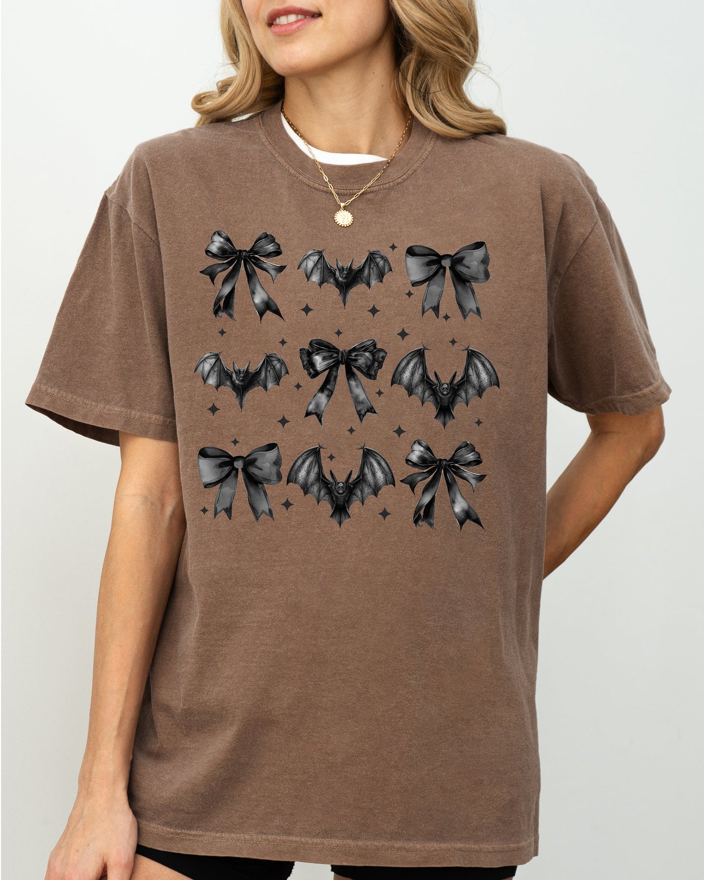 Bats, Black Bows, Vampire, Coquette, Ribbons, Halloween, Lace, Gothic, Spooky, Scary, Fangs Shirt Comfort Colors T-Shirt