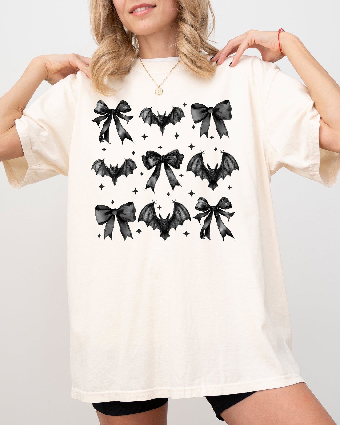 Bats, Black Bows, Vampire, Coquette, Ribbons, Halloween, Lace, Gothic, Spooky, Scary, Fangs Shirt Comfort Colors T-Shirt