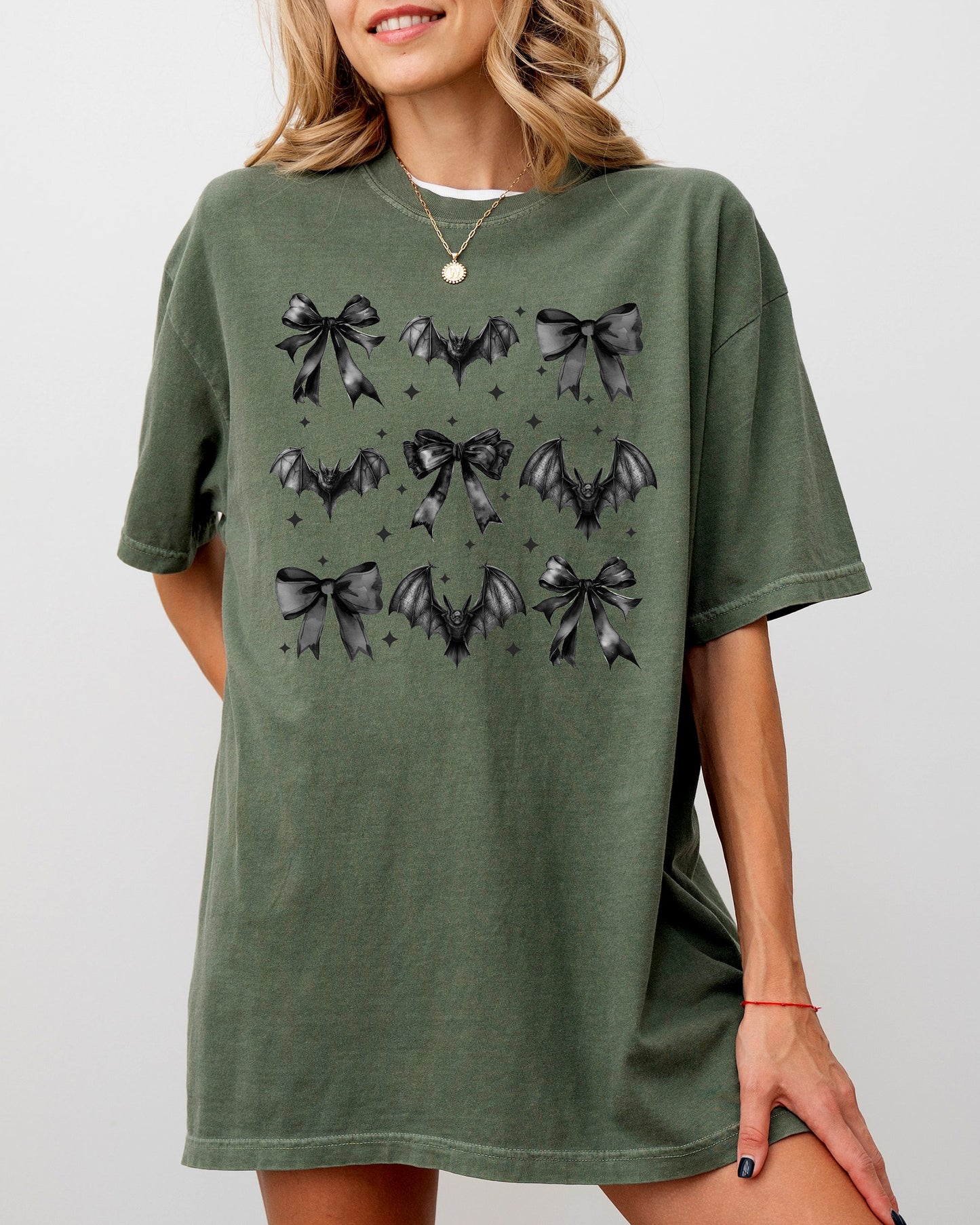 Bats, Black Bows, Vampire, Coquette, Ribbons, Halloween, Lace, Gothic, Spooky, Scary, Fangs Shirt Comfort Colors T-Shirt