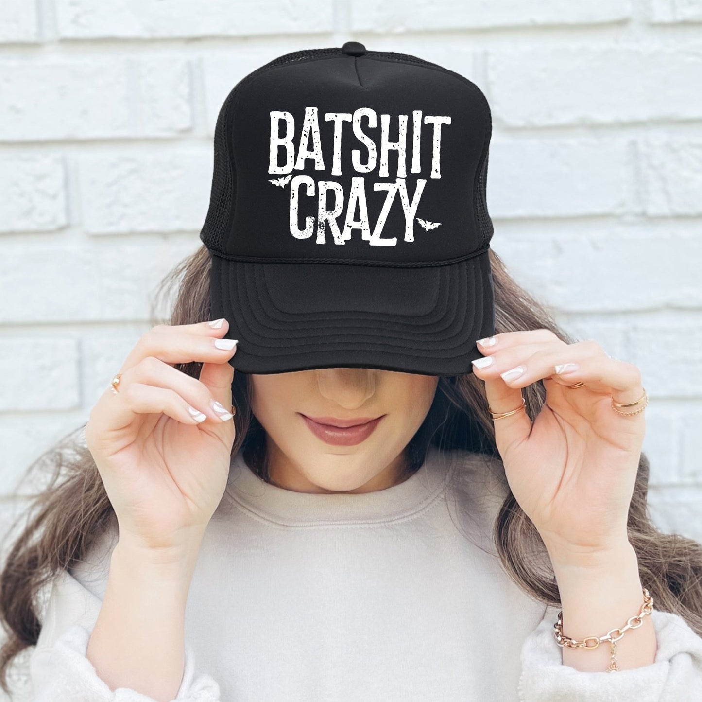 Batshit Crazy, Sassy, Funny, Halloween, Black Snapback Trucker Hat