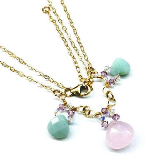 Light Pink and Mint Chalcedony 14 Kt Gold Filled Necklace Alexa Martha Designs