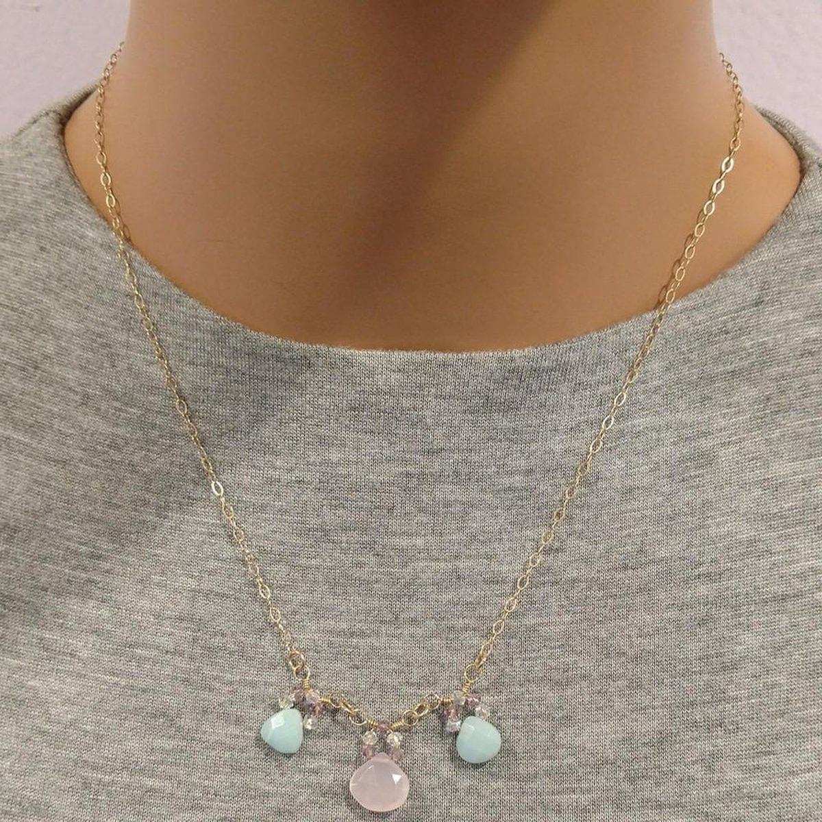 Light Pink and Mint Chalcedony 14 Kt Gold Filled Necklace Alexa Martha Designs