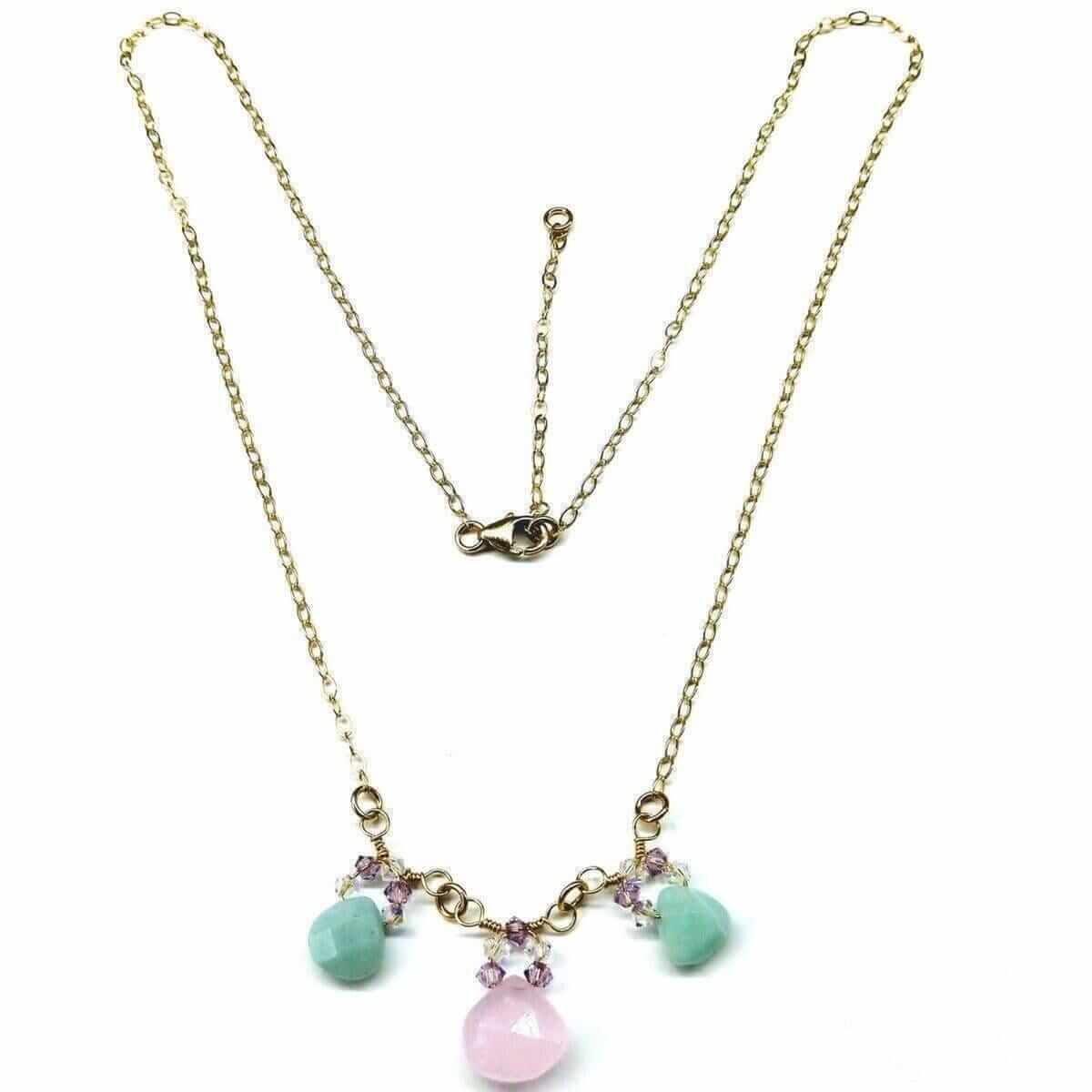 Light Pink and Mint Chalcedony 14 Kt Gold Filled Necklace Alexa Martha Designs