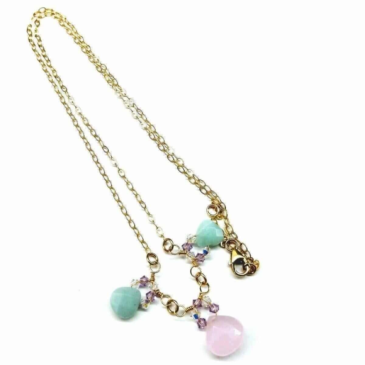 Light Pink and Mint Chalcedony 14 Kt Gold Filled Necklace Alexa Martha Designs