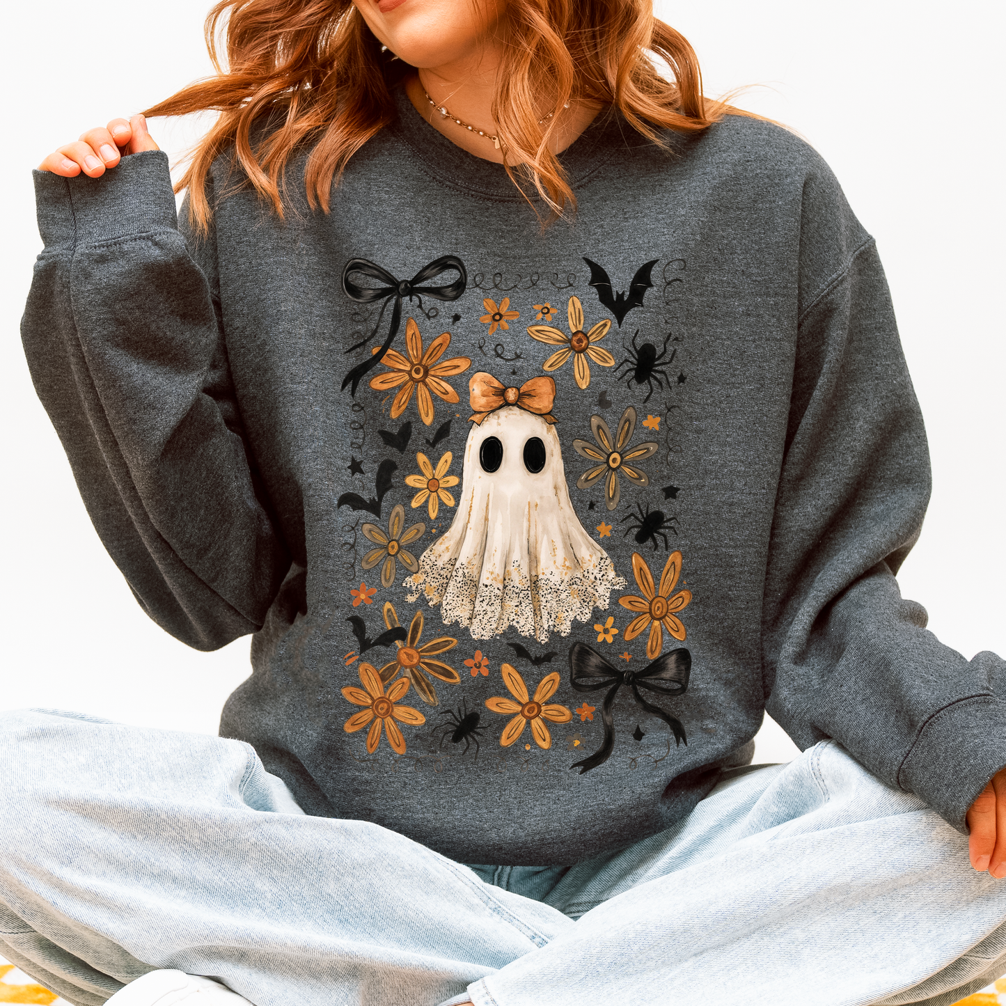 Beautiful Halloween, Bows, Bats, Flowers Sweatshirt