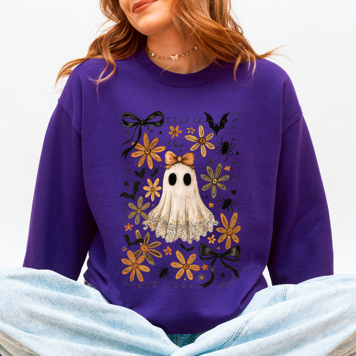 Beautiful Halloween, Bows, Bats, Flowers Sweatshirt