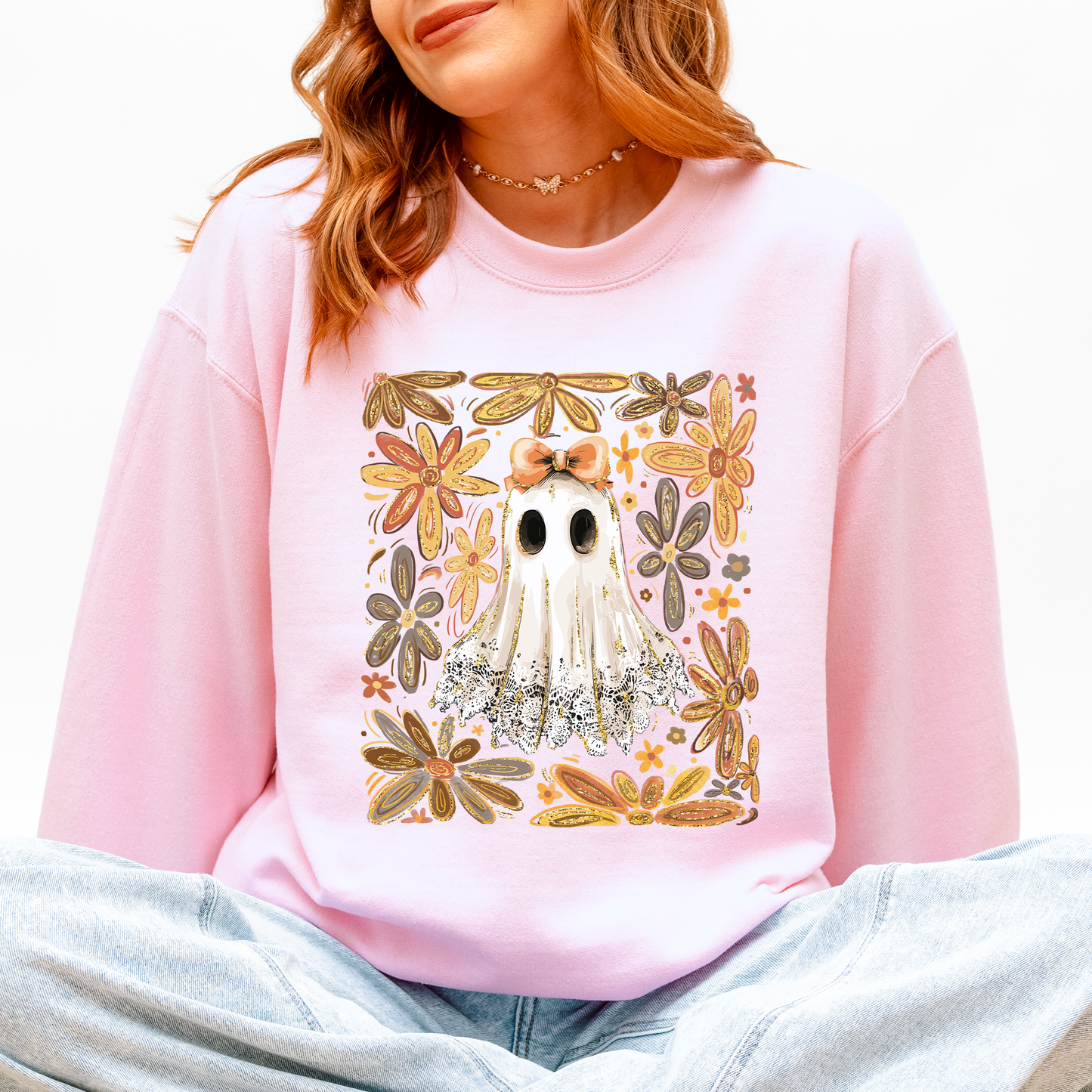 Beautiful Halloween, Flowers, Coquette Ghost Sweatshirt
