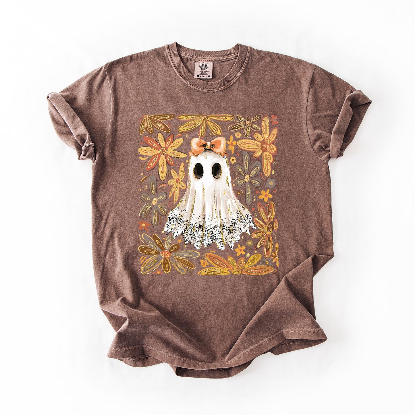 Beautiful Halloween, Flowers, Coquette Ghost, Comfort Colors T-Shirt