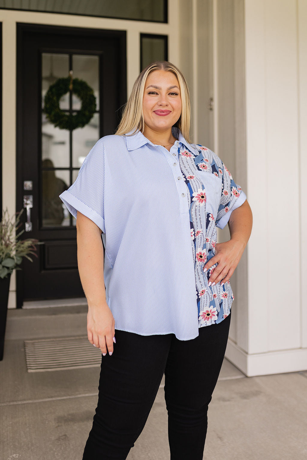 Best Of Both Worlds Mixed Print Button Down Top Sweet Rae's Boutique