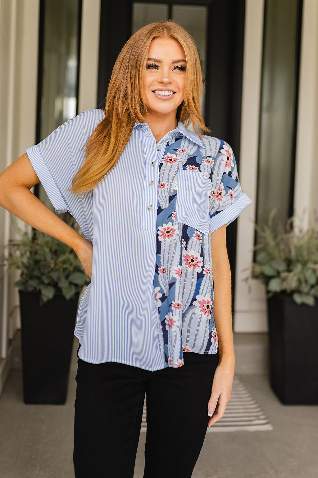Best Of Both Worlds Mixed Print Button Down Top Sweet Rae's Boutique