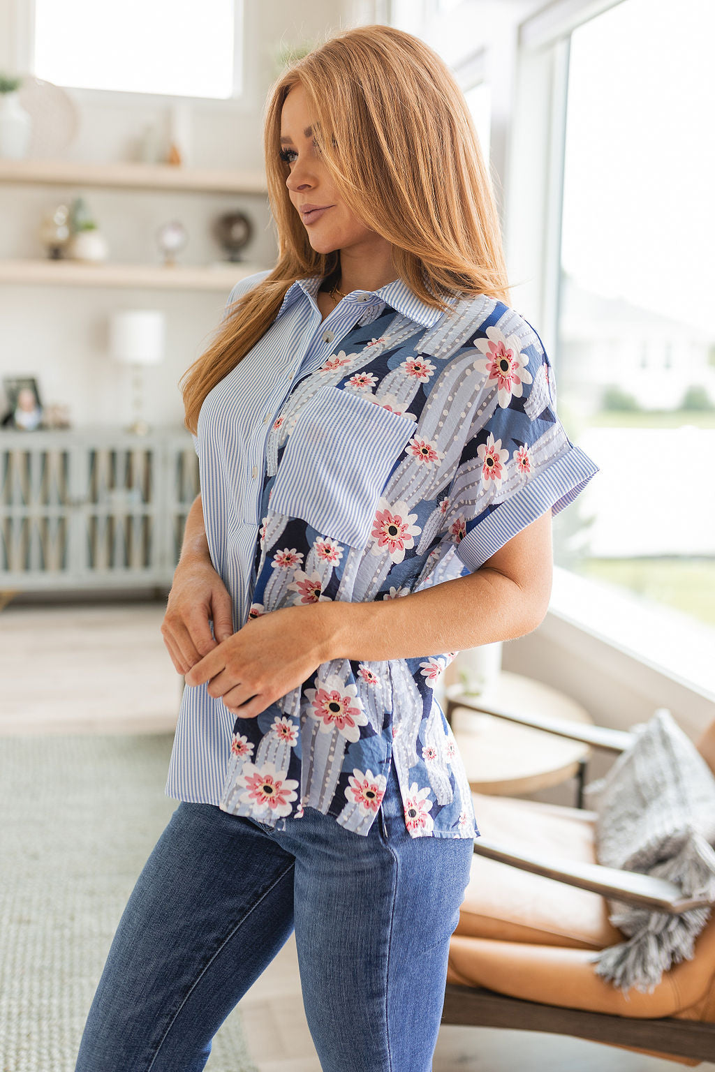 Best Of Both Worlds Mixed Print Button Down Top Sweet Rae's Boutique
