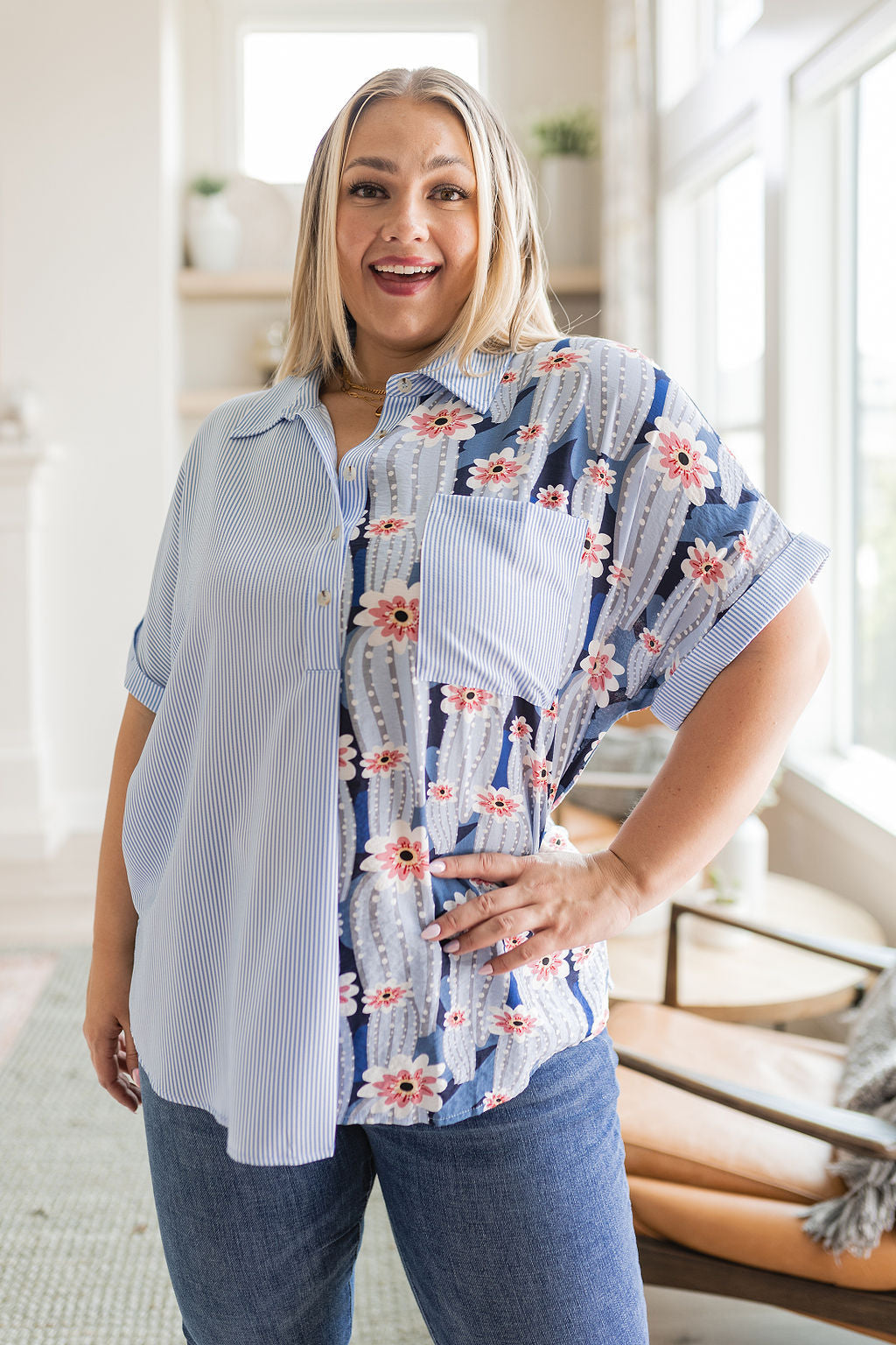 Best Of Both Worlds Mixed Print Button Down Top Sweet Rae's Boutique