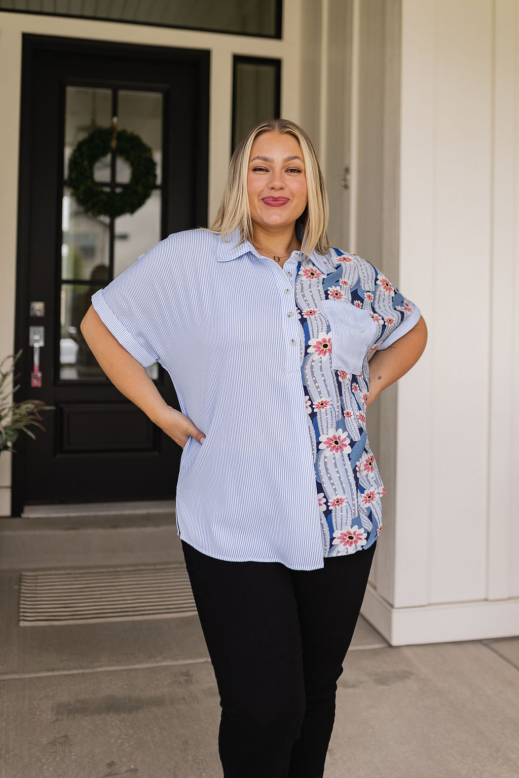 Best Of Both Worlds Mixed Print Button Down Top Sweet Rae's Boutique