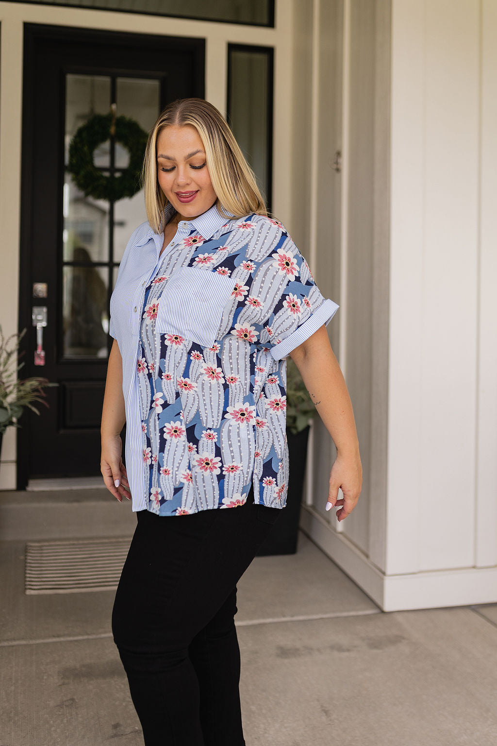Best Of Both Worlds Mixed Print Button Down Top Sweet Rae's Boutique