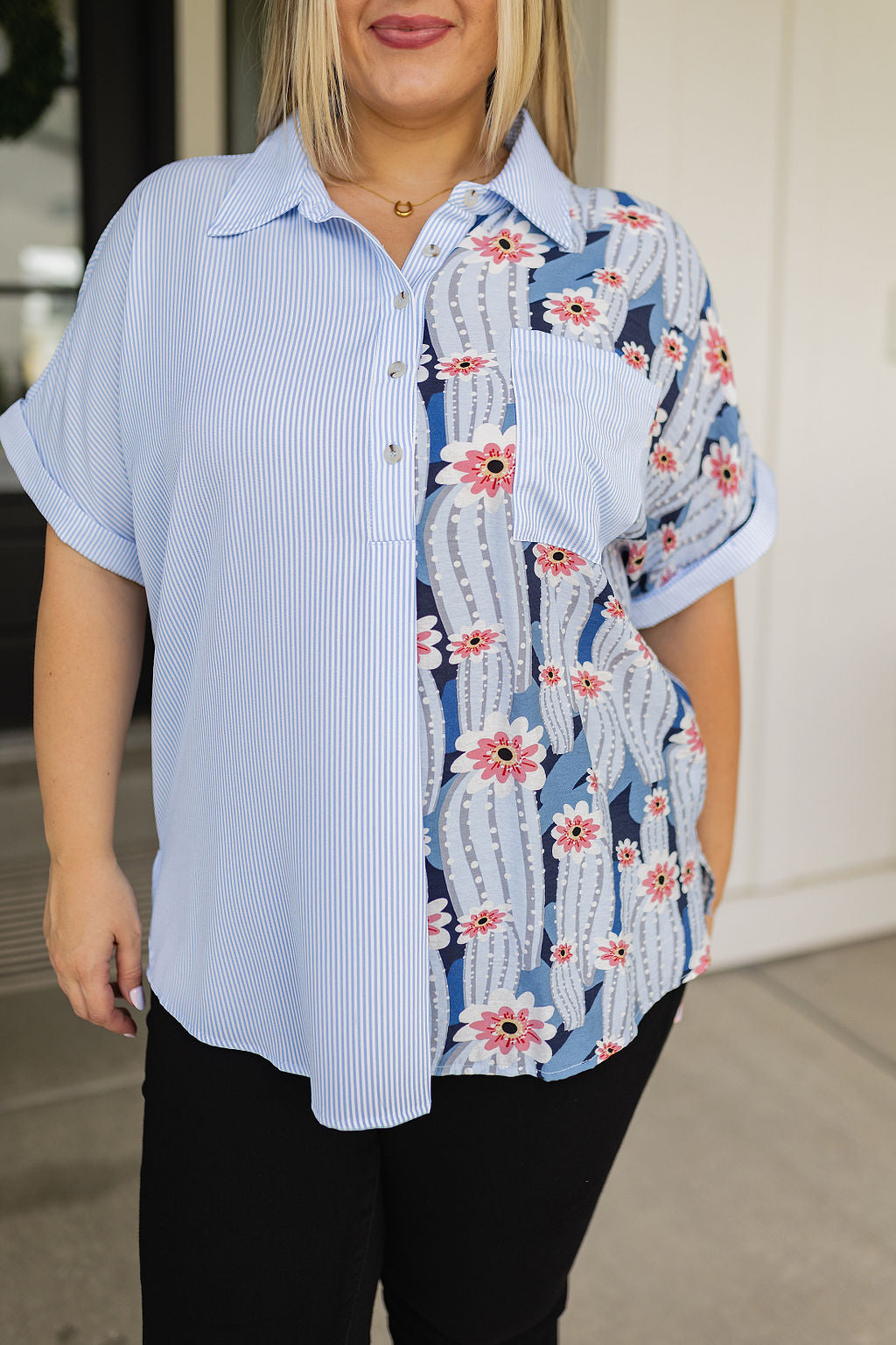 Best Of Both Worlds Mixed Print Button Down Top Sweet Rae's Boutique