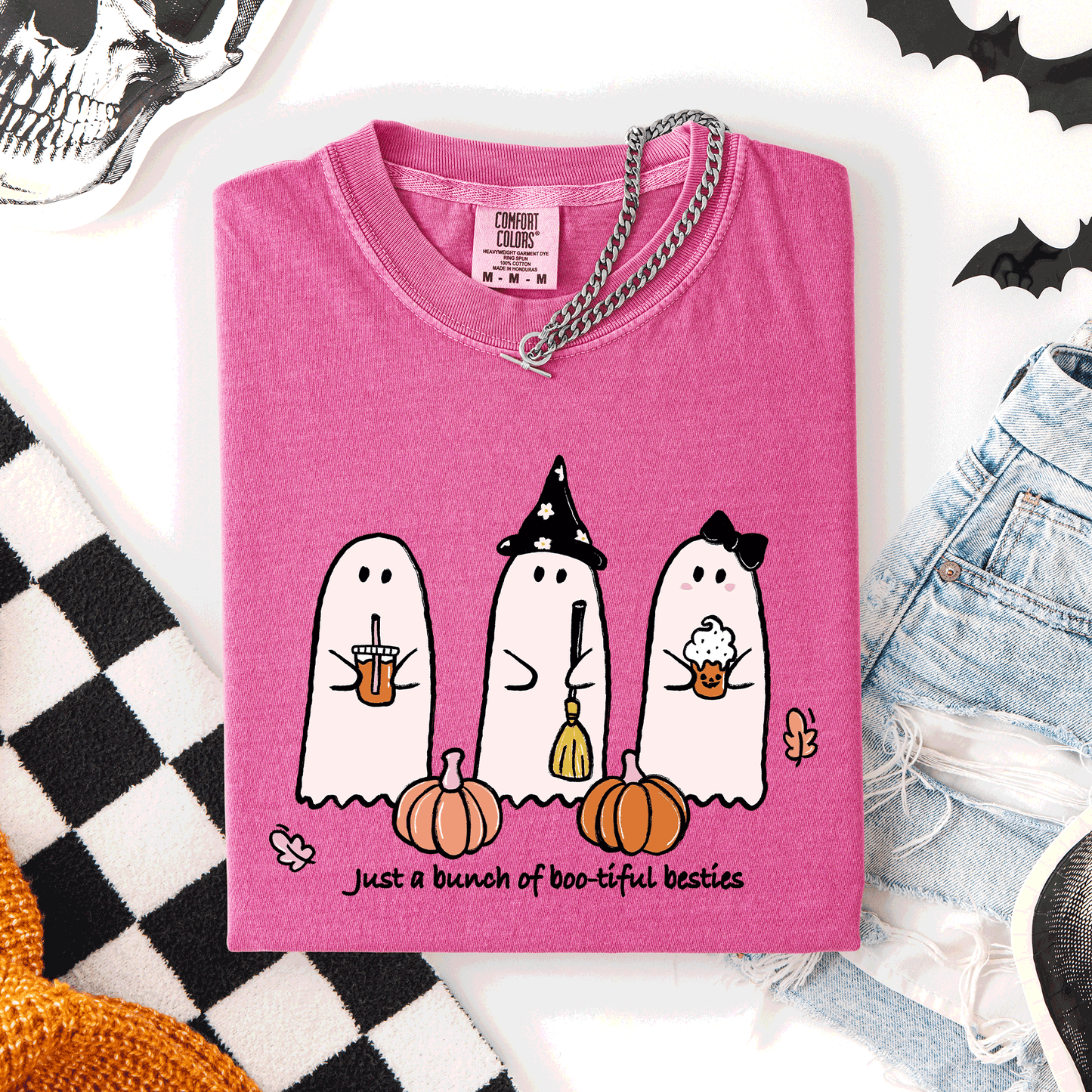 Besties, Halloween, Ghosts, Cute, Witch, Pumpkin, Comfort Colors T-Shirt