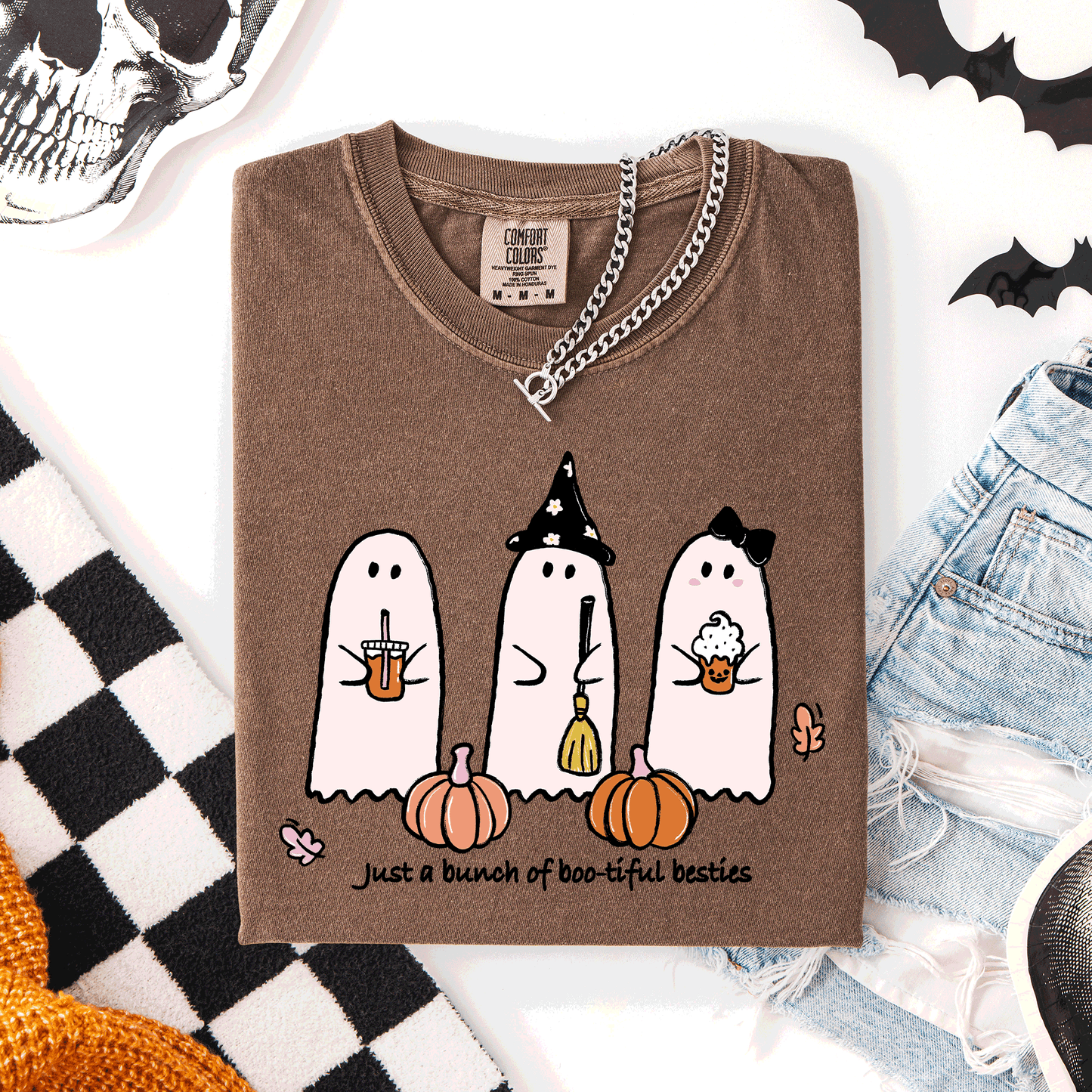 Besties, Halloween, Ghosts, Cute, Witch, Pumpkin, Comfort Colors T-Shirt