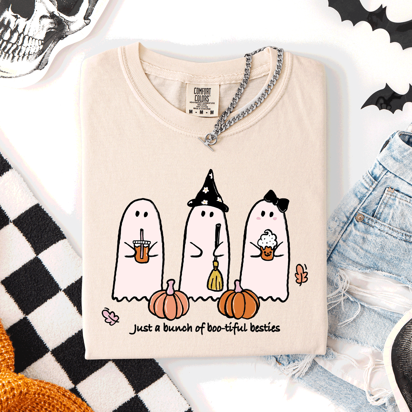 Besties, Halloween, Ghosts, Cute, Witch, Pumpkin, Comfort Colors T-Shirt
