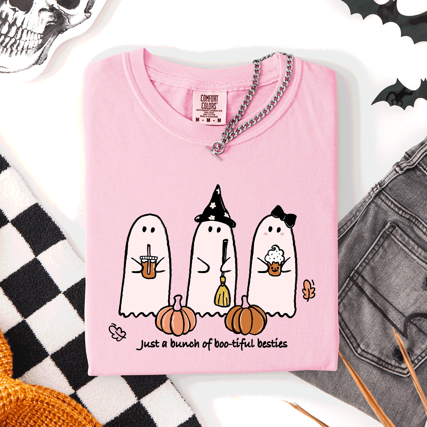 Besties, Halloween, Ghosts, Cute, Witch, Pumpkin, Comfort Colors T-Shirt