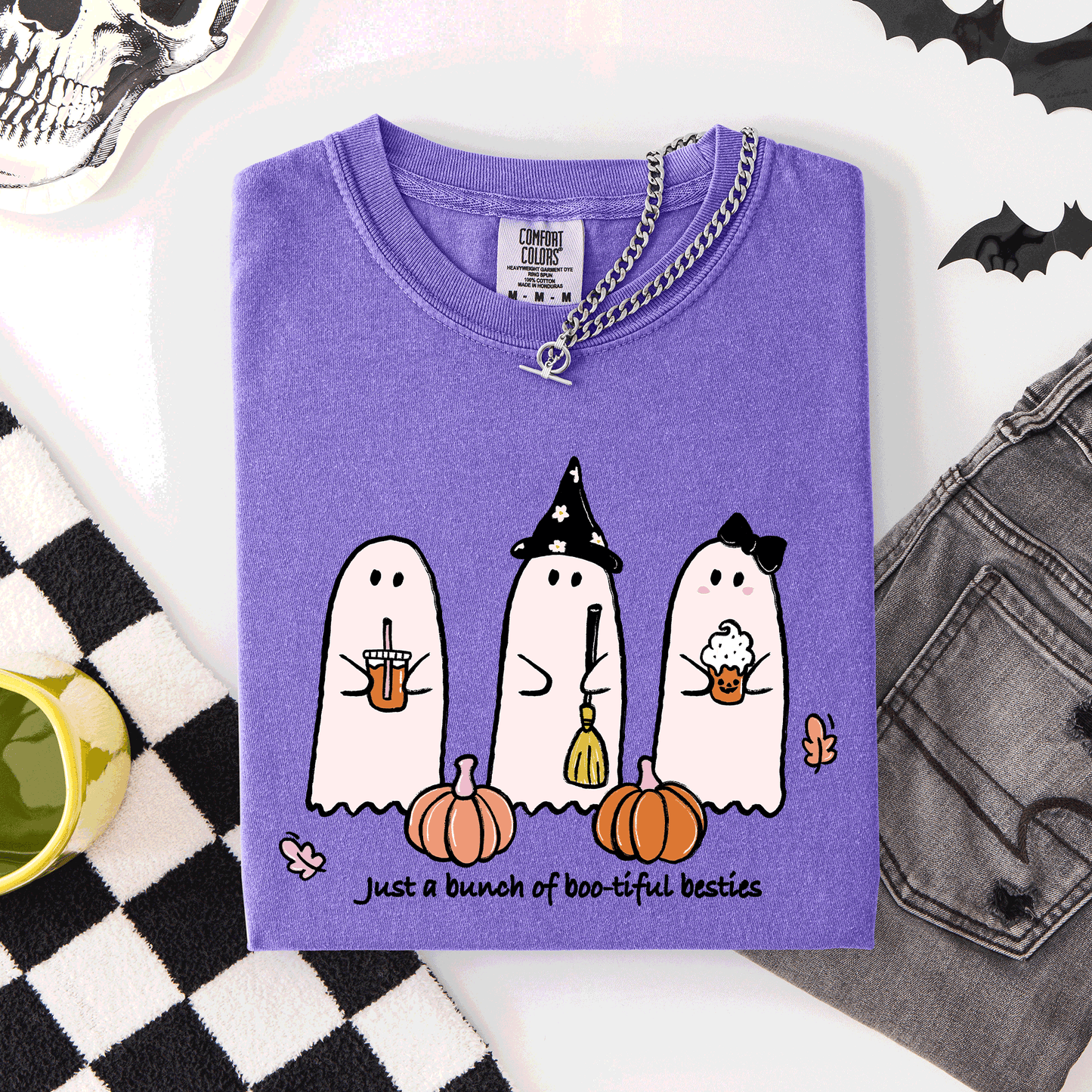 Besties, Halloween, Ghosts, Cute, Witch, Pumpkin, Comfort Colors T-Shirt