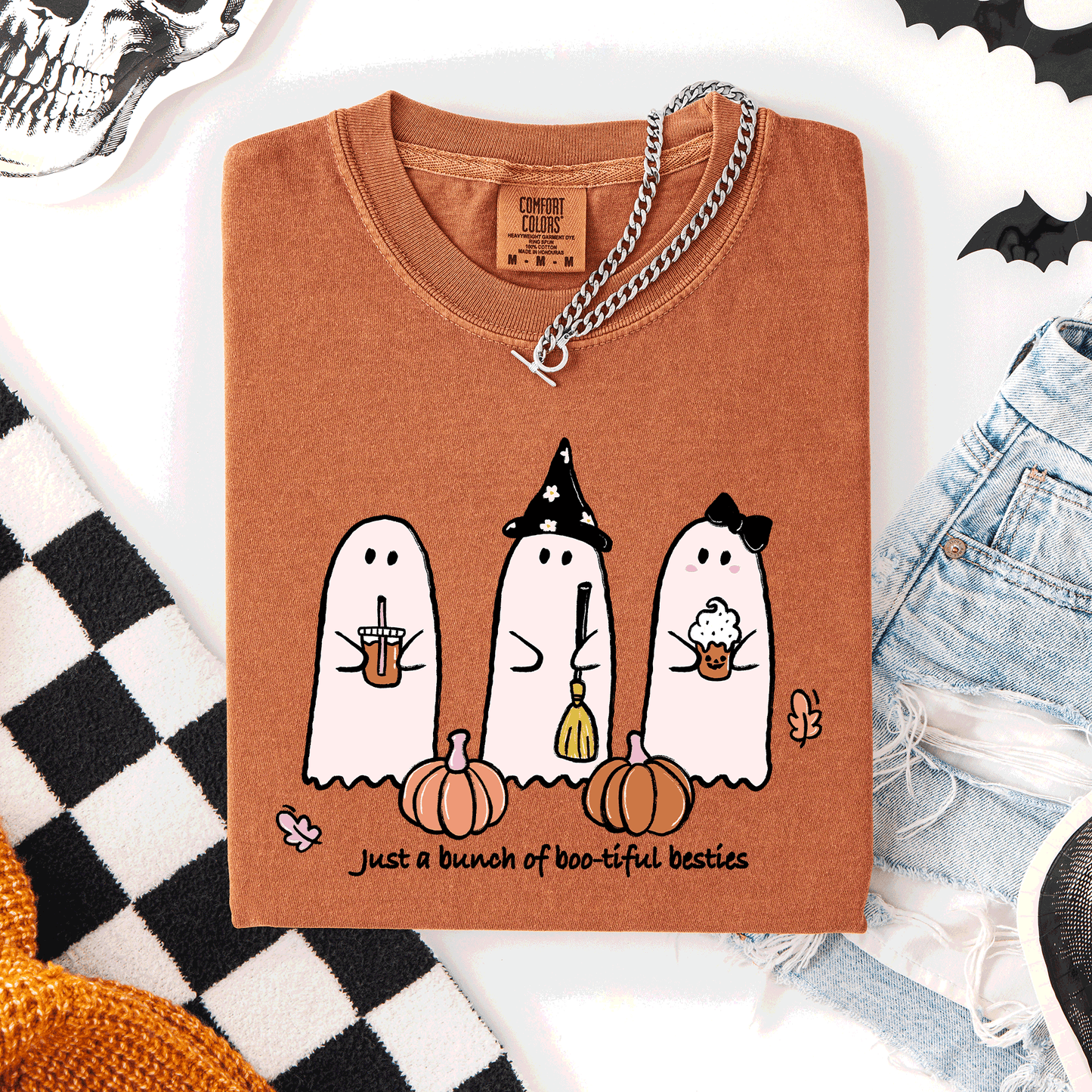 Besties, Halloween, Ghosts, Cute, Witch, Pumpkin, Comfort Colors T-Shirt