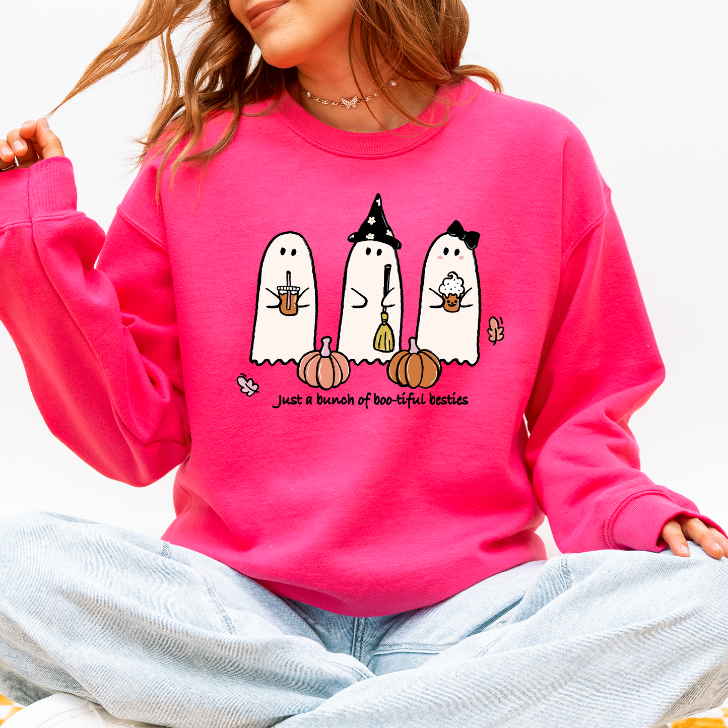 Besties, Halloween, Ghosts, Cute, Witch, Pumpkin Sweatshirt