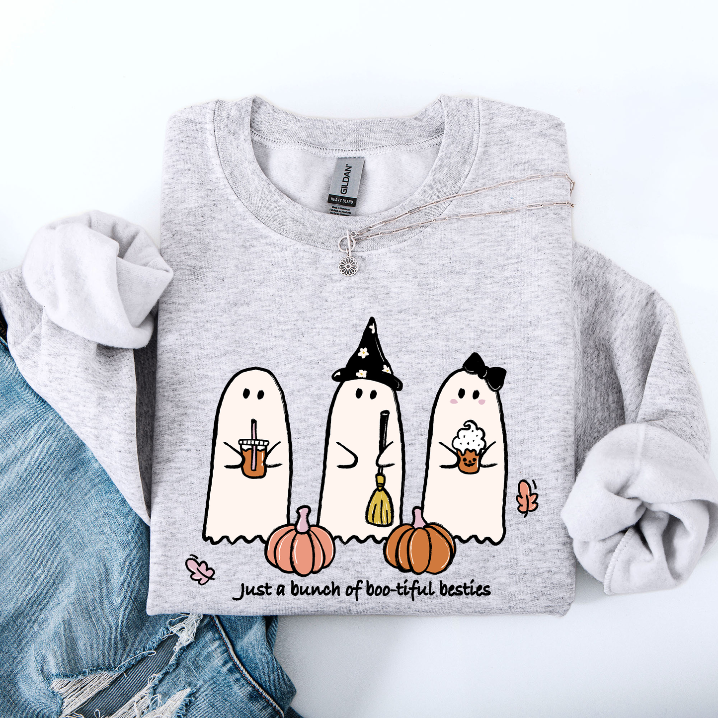 Besties, Halloween, Ghosts, Cute, Witch, Pumpkin Sweatshirt