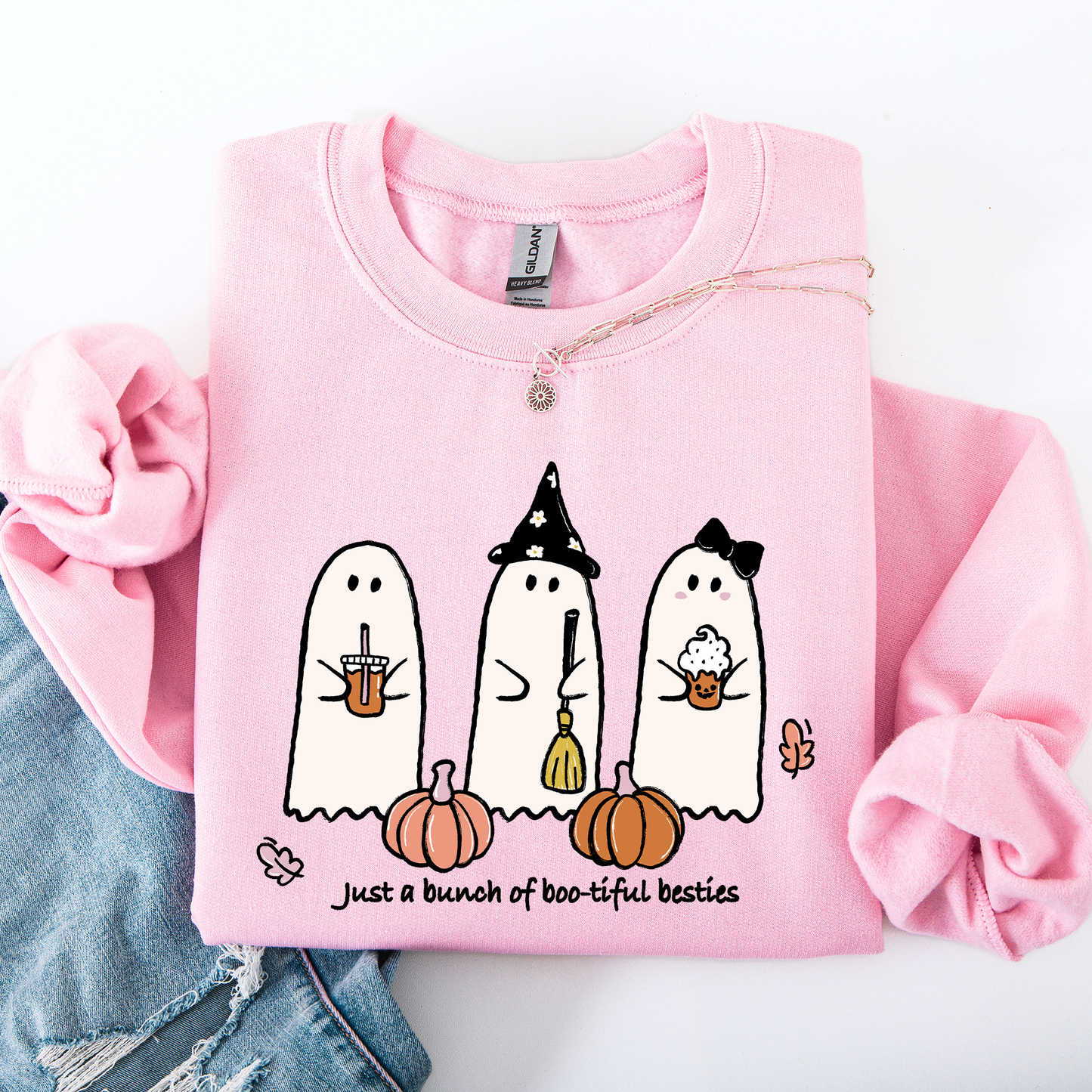 Besties, Halloween, Ghosts, Cute, Witch, Pumpkin Sweatshirt