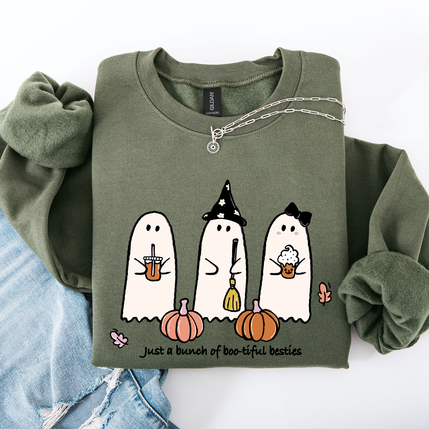 Besties, Halloween, Ghosts, Cute, Witch, Pumpkin Sweatshirt