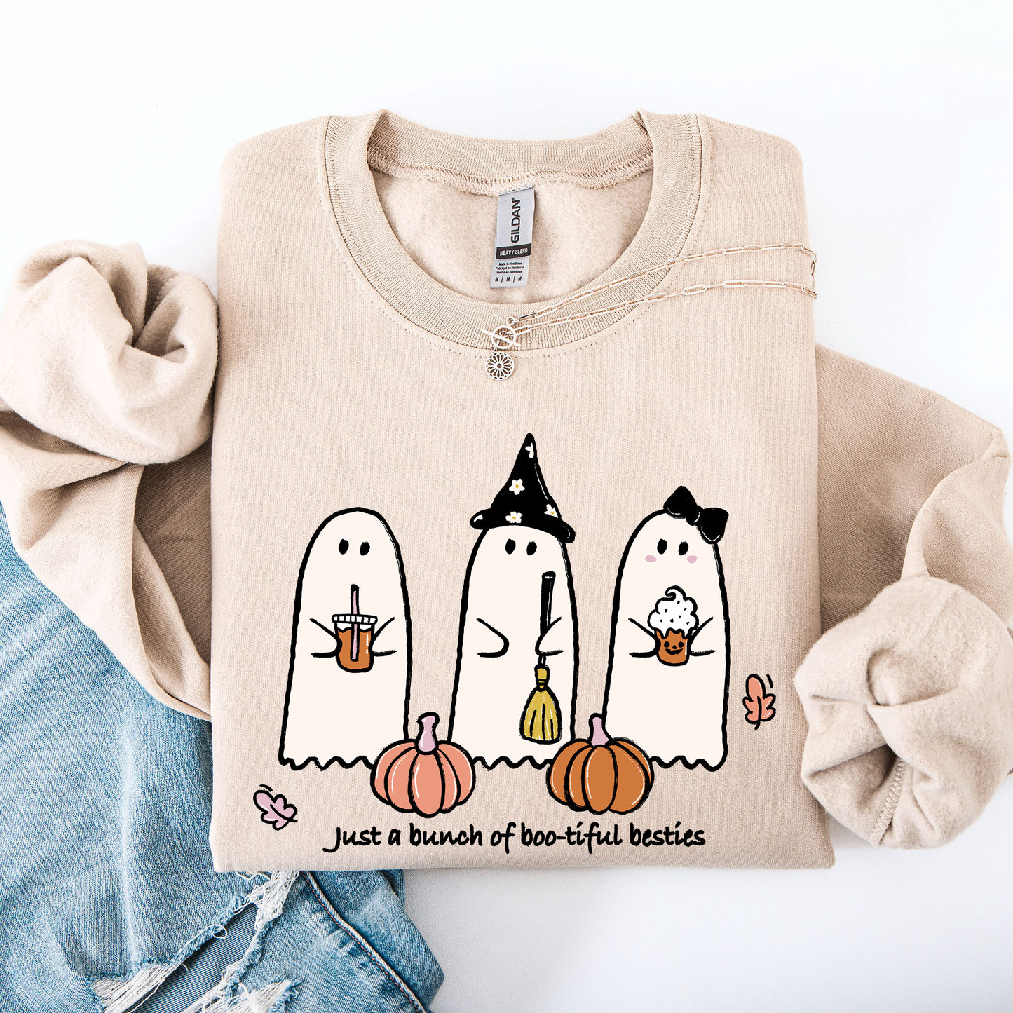 Besties, Halloween, Ghosts, Cute, Witch, Pumpkin Sweatshirt