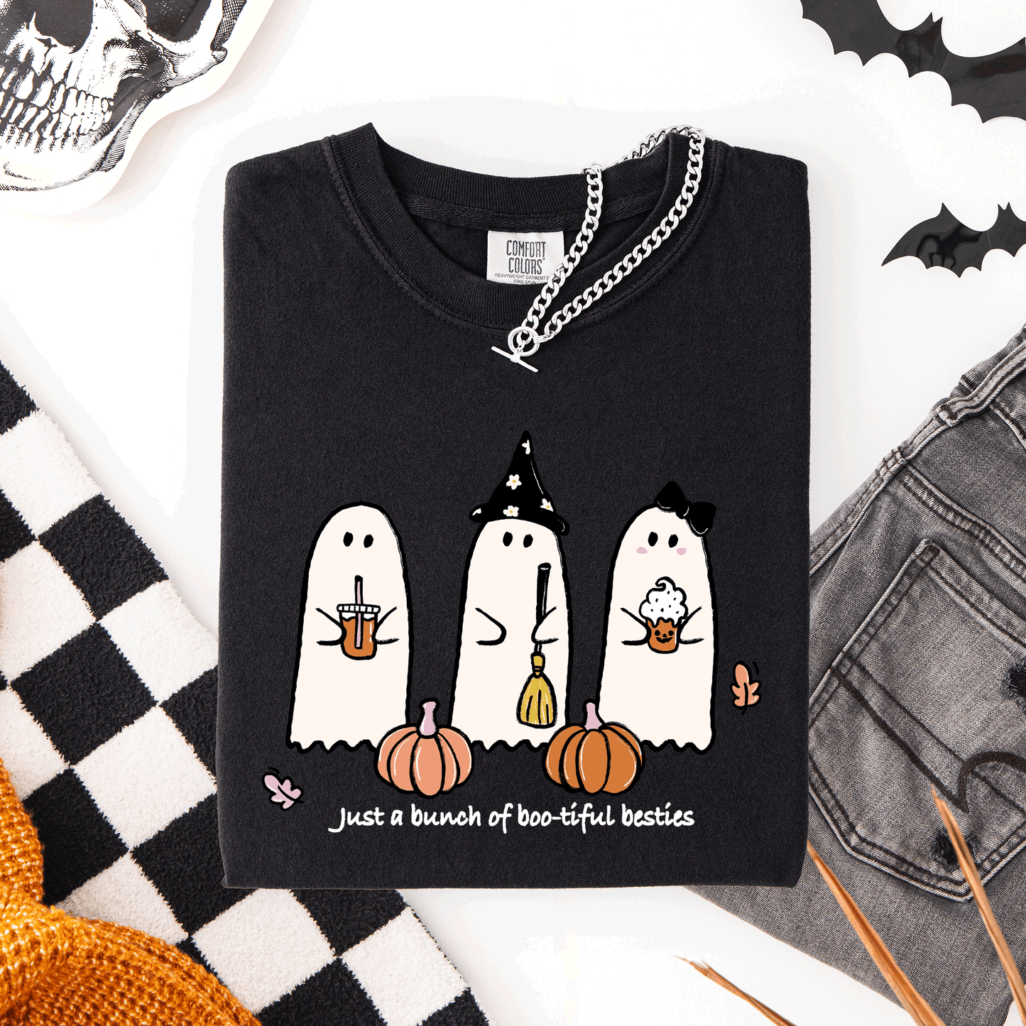 Besties, Halloween, Ghosts, Cute, Witch, Pumpkin, Comfort Colors T-Shirt