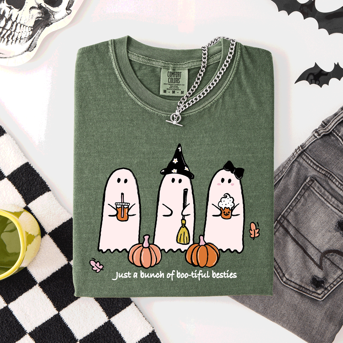 Besties, Halloween, Ghosts, Cute, Witch, Pumpkin, Comfort Colors T-Shirt