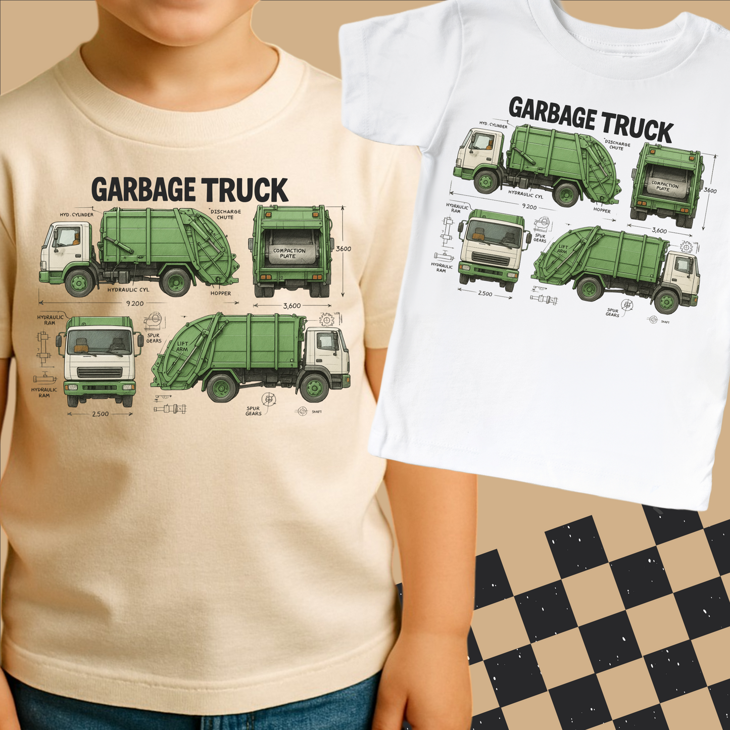 Garbage Truck Blueprints Shirt - Fun Garbage Truck Tee