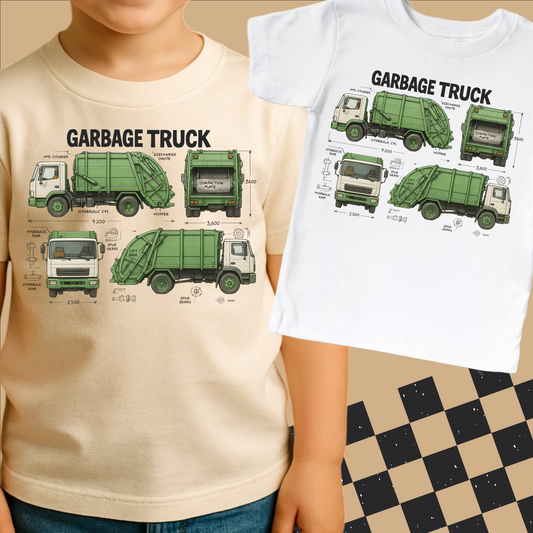 Garbage Truck Blueprints Shirt - Fun Garbage Truck Tee