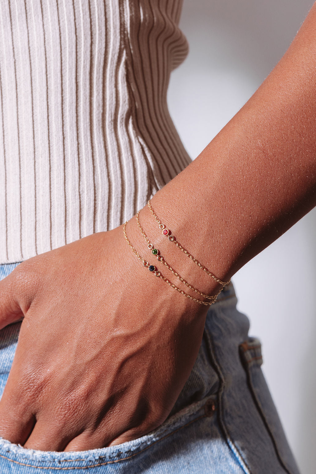 Birthstone 14k Gold Filled Bracelet with Cubic Zirconia Connector