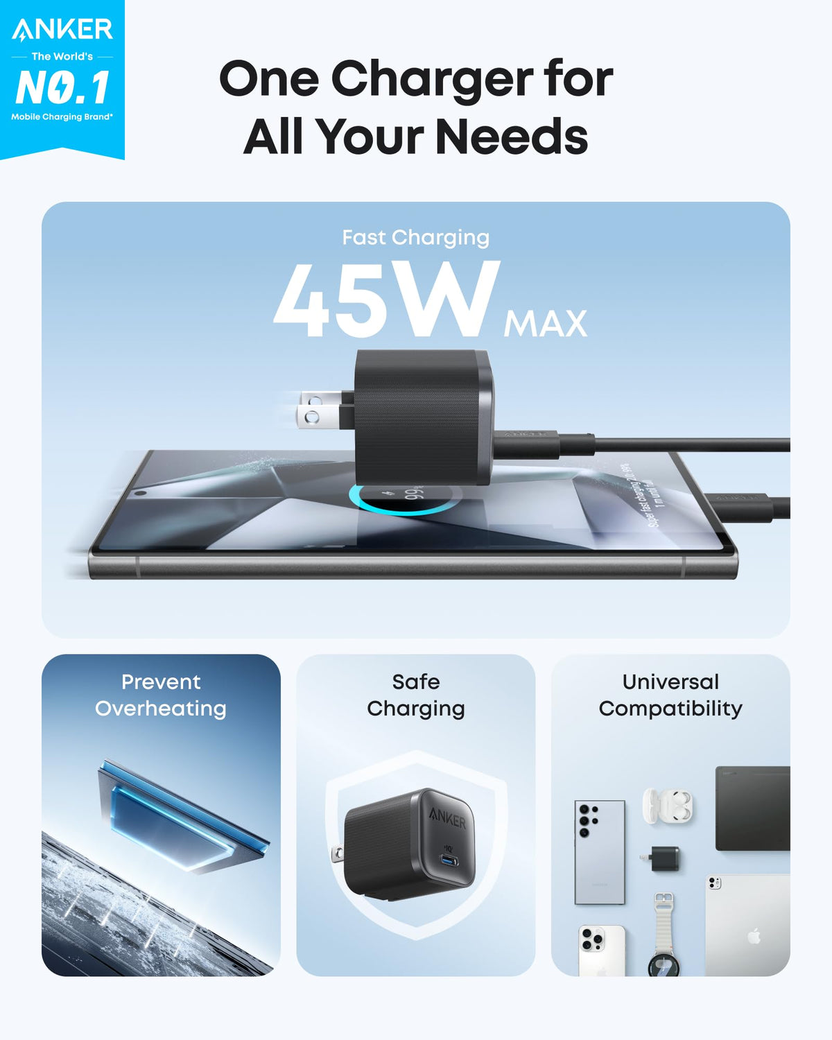 Anker Nano 45W USB-C Charger with USB-C to USB-C Cable