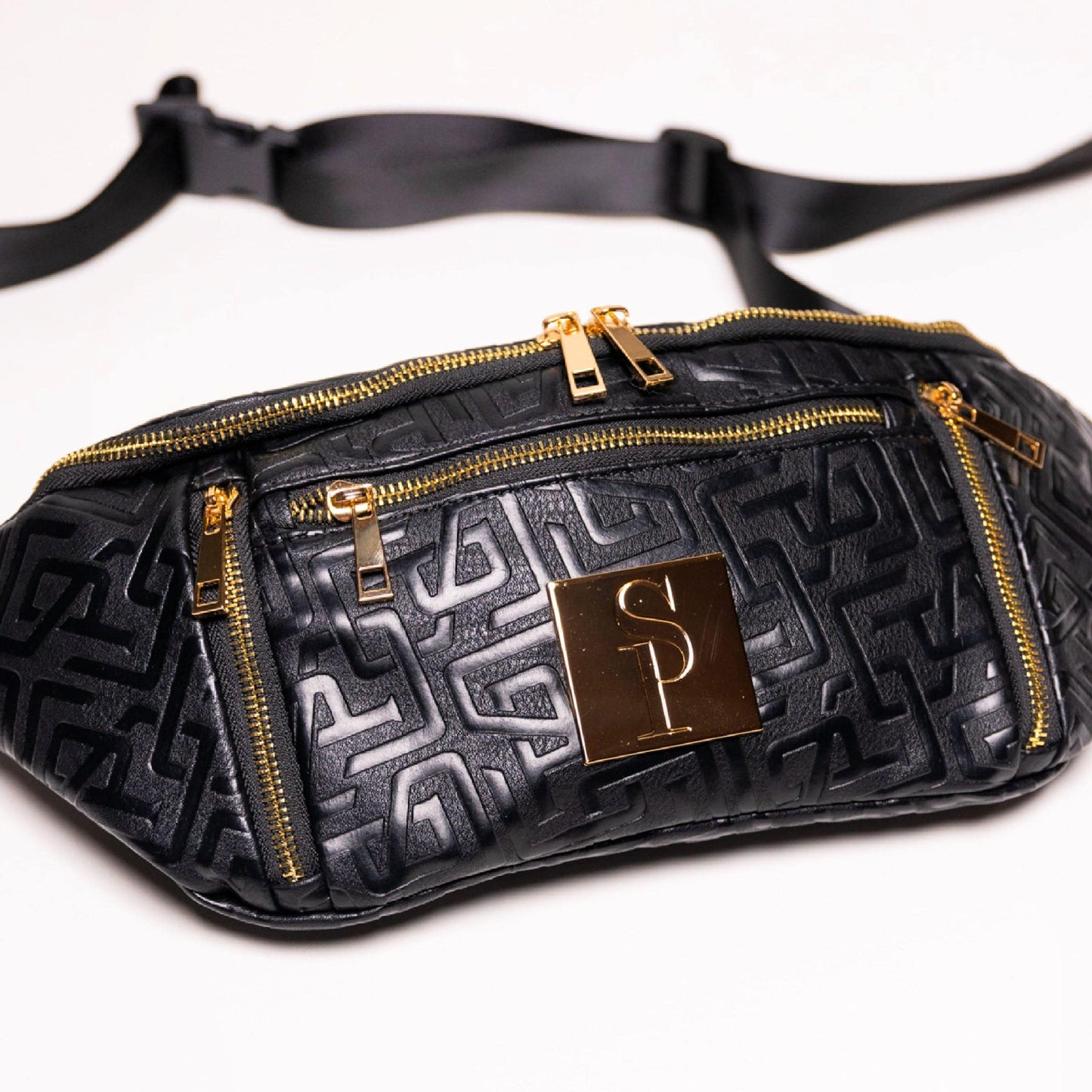 Black Monogram Premium Leather Crossbody Bag