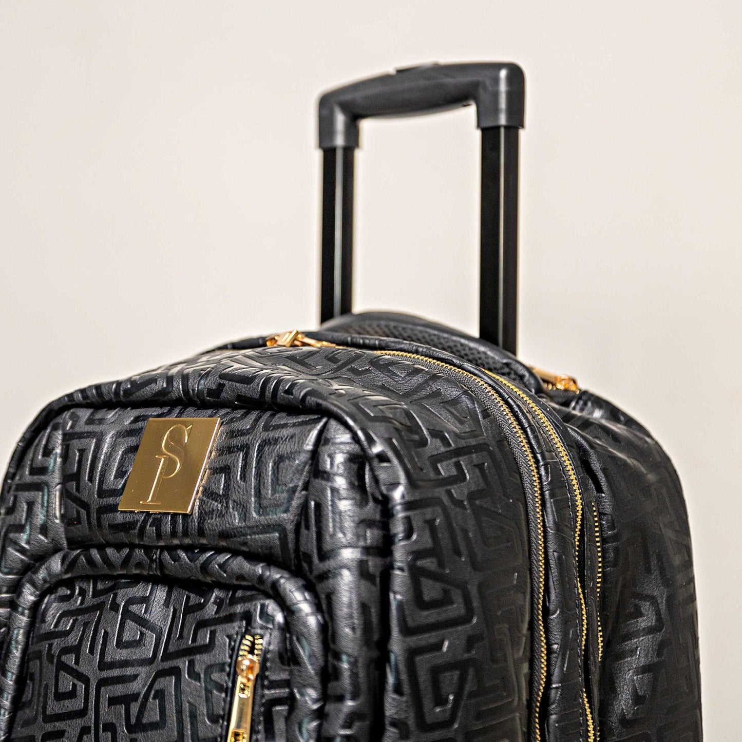 Black Monogram Leather Carry-On Roller Bag TSA-Approved Sole Premise