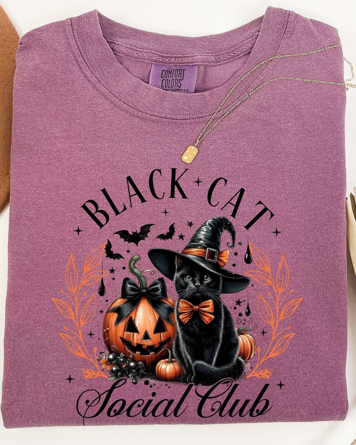 Black Cat Social Club Coquette Halloween Witch Pumpkin Jack-o-lantern Shirt Comfort Colors T-Shirt