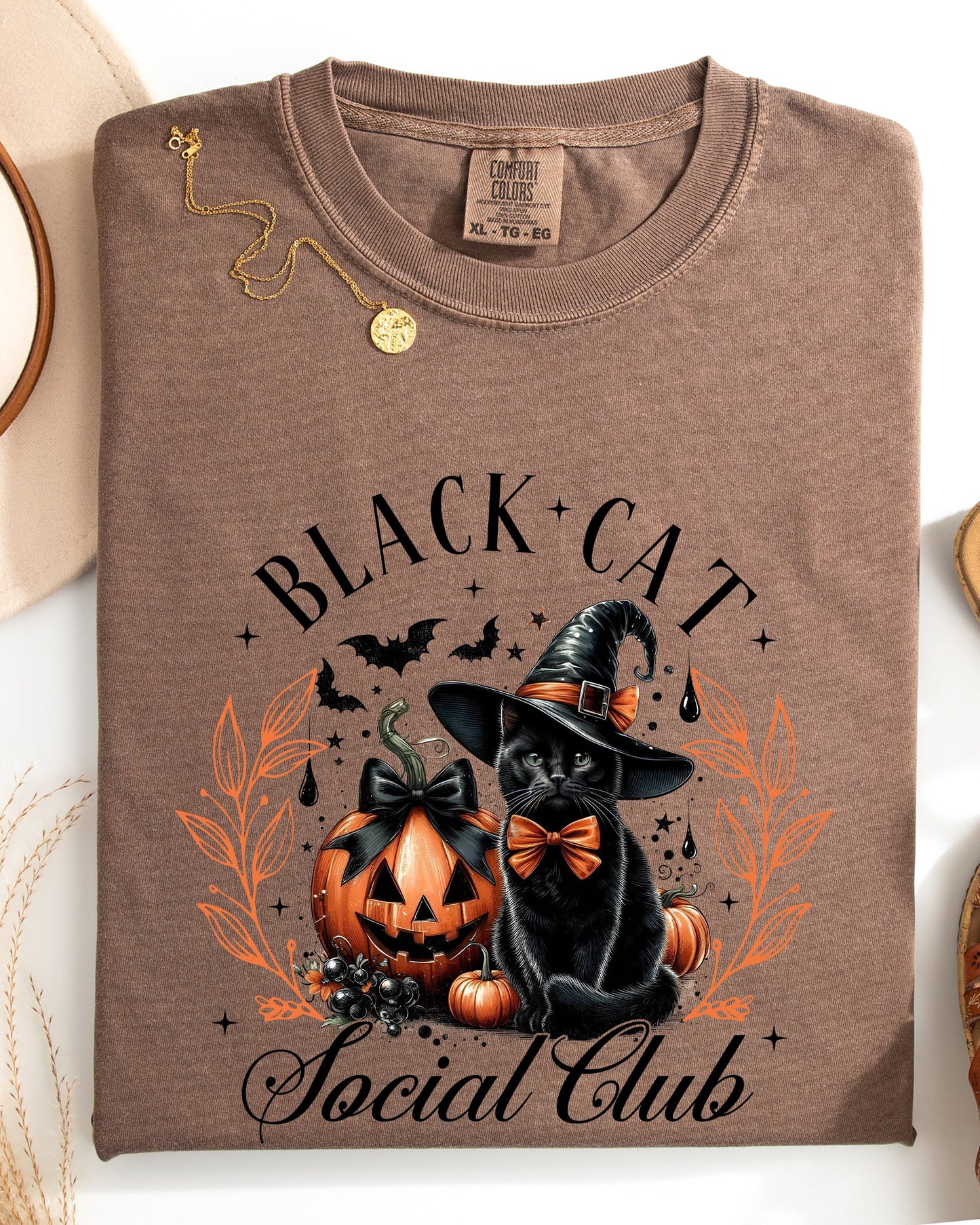 Black Cat Social Club Coquette Halloween Witch Pumpkin Jack-o-lantern Shirt Comfort Colors T-Shirt