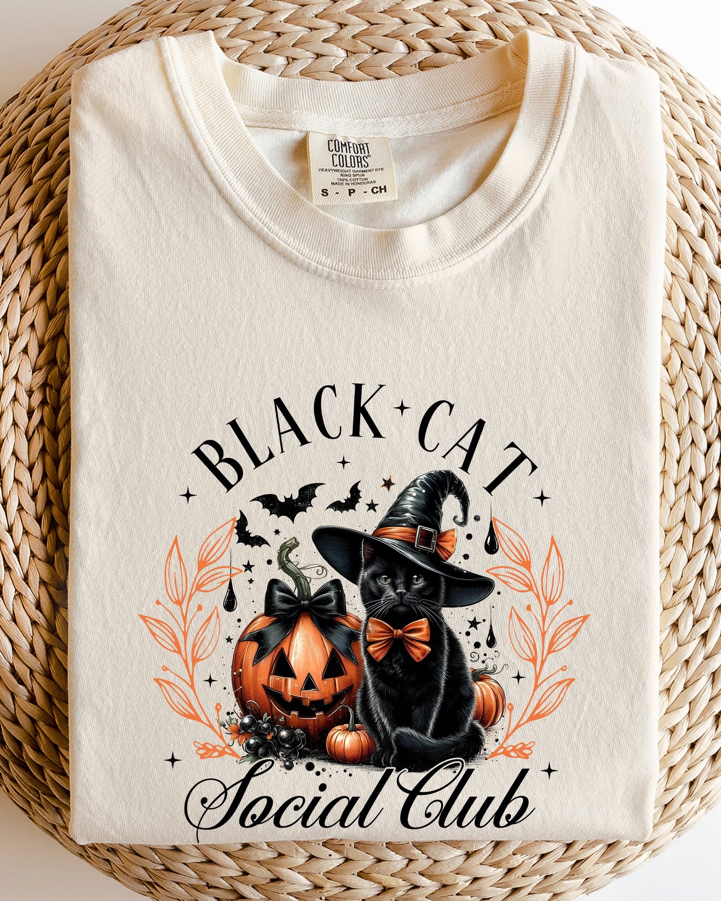 Black Cat Social Club Coquette Halloween Witch Pumpkin Jack-o-lantern Shirt Comfort Colors T-Shirt