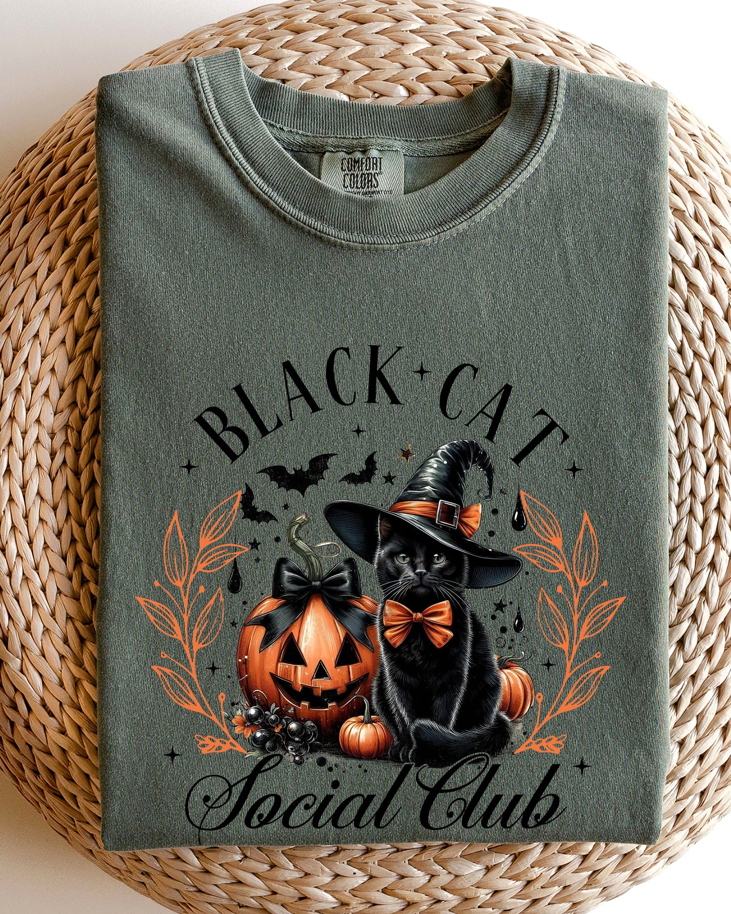 Black Cat Social Club Coquette Halloween Witch Pumpkin Jack-o-lantern Shirt Comfort Colors T-Shirt