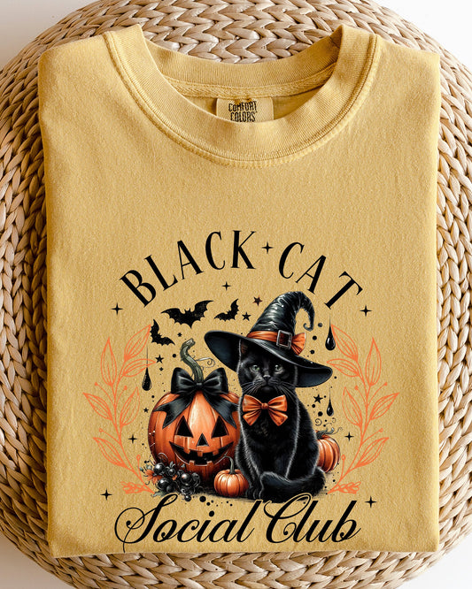 Black Cat Social Club Coquette Halloween Witch Pumpkin Jack-o-lantern Shirt Comfort Colors T-Shirt