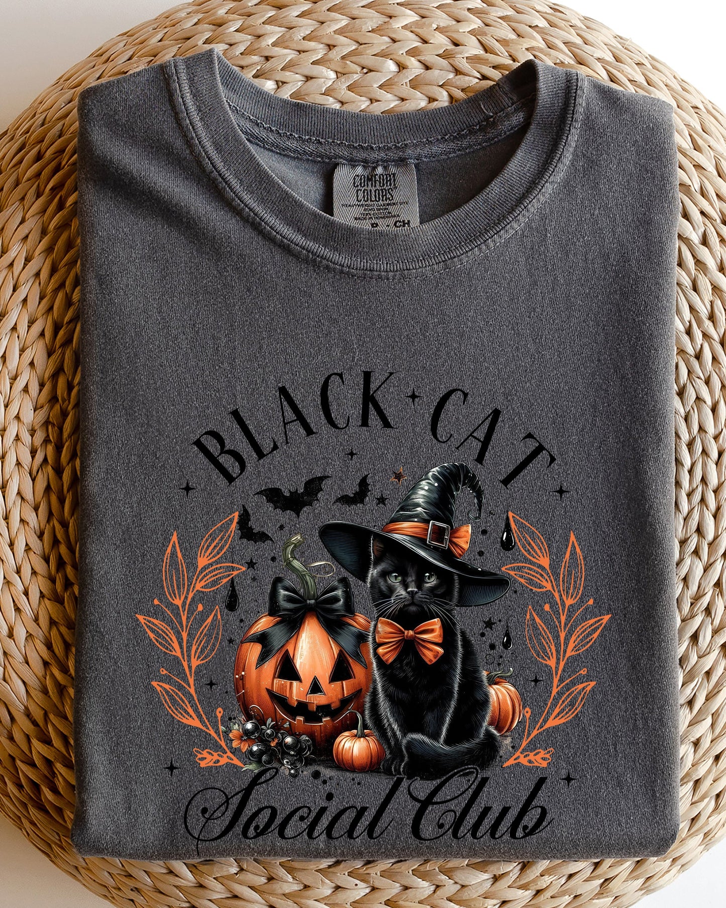 Black Cat Social Club Coquette Halloween Witch Pumpkin Jack-o-lantern Shirt Comfort Colors T-Shirt