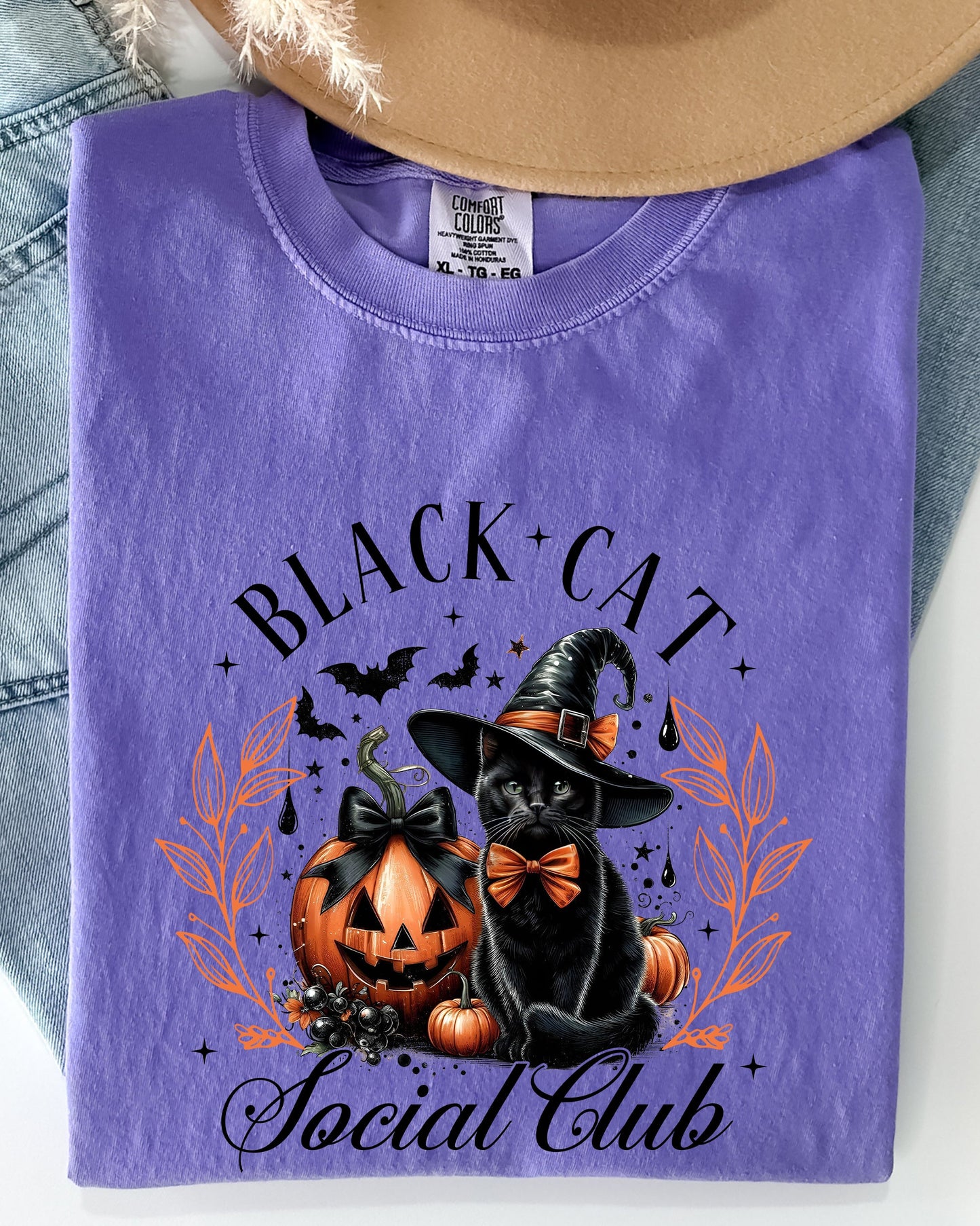 Black Cat Social Club Coquette Halloween Witch Pumpkin Jack-o-lantern Shirt Comfort Colors T-Shirt